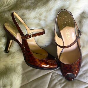 Cole Haan - Nike-air, Patent Leather  Peep-toe Platform Slingback Pumps 8-1/2 M
